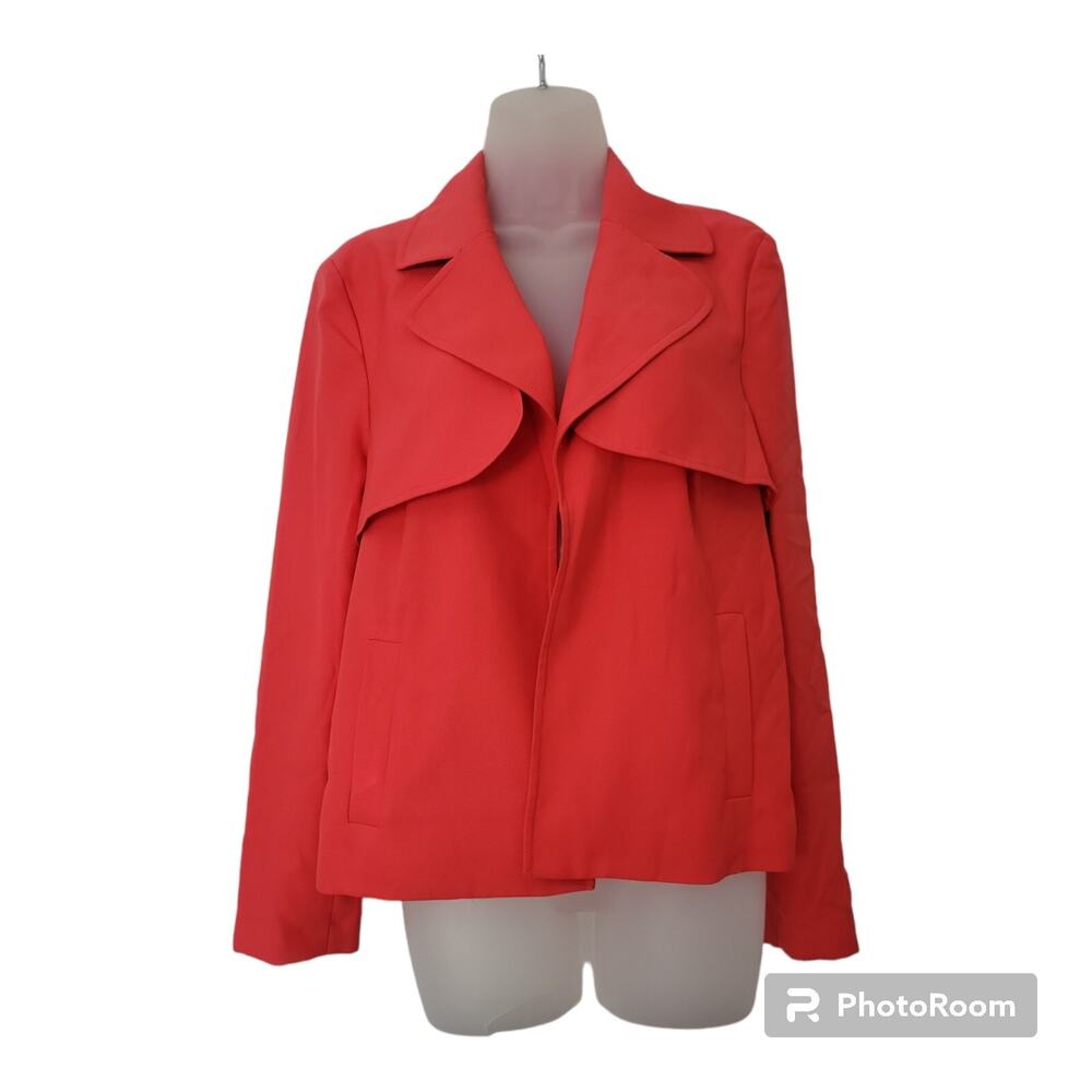 Roz Ali Sz 8 Women Blazer Open Drapey Pockets Coral Pink Office Workwear Bright